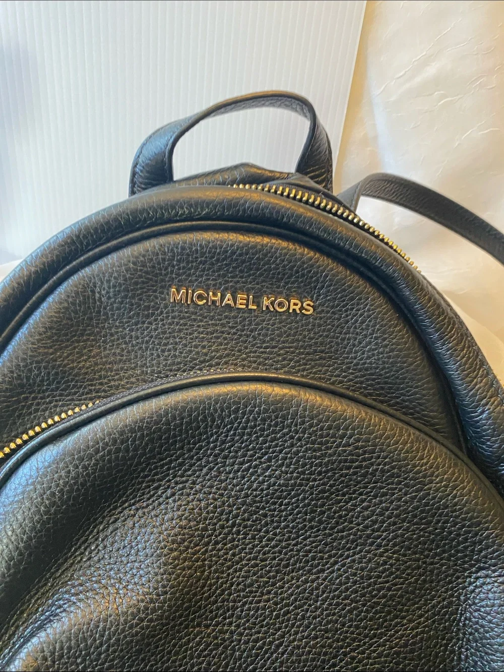 Michael Kors Black Pebbled Leather Mini Backpack with Gold Logo
